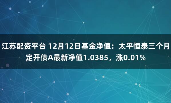 江苏配资平台 12月12日基金净值：太平恒泰三个月定开债A最新净值1.0385，涨0.01%