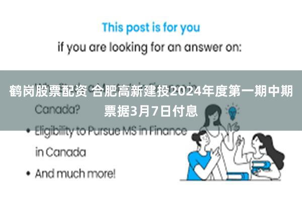 鹤岗股票配资 合肥高新建投2024年度第一期中期票据3月7日付息